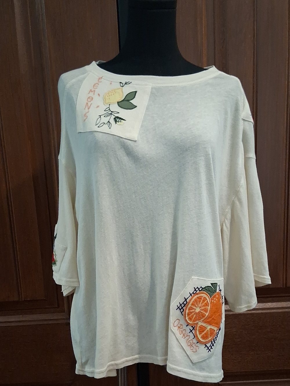 Maeve Cream Embroidered Citrus Patch Sweatshirt